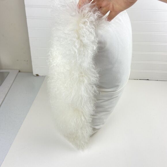 Quince Luxe Mongolian Lamb Wool Ivory Pillow Cover + Duck Feather Pillow Insert - Picture 3 of 10